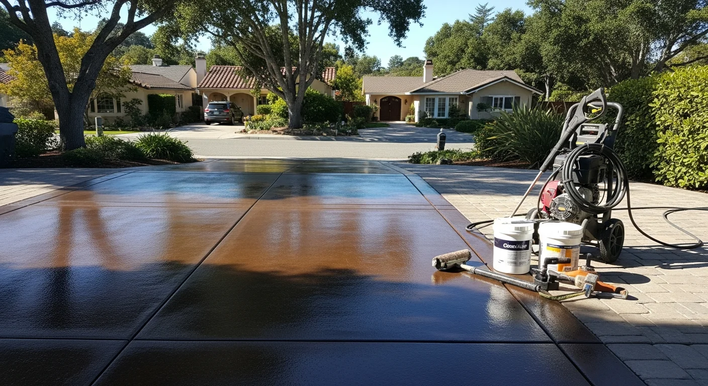 Sealed and stained concrete driveway with enhanced finish