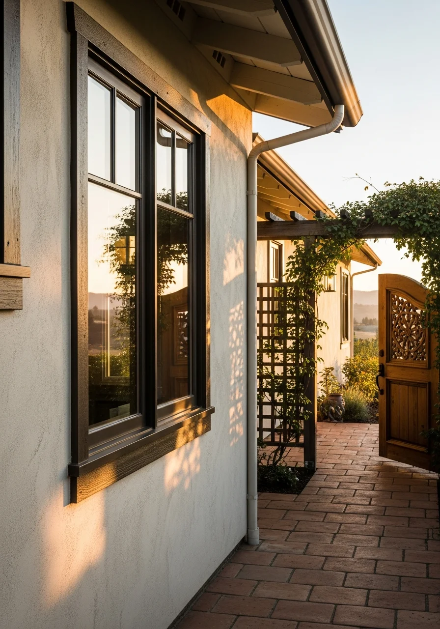 Detail of a Healdsburg home's exterior showing quality construction and architectural character consistent with wine country aesthetics.