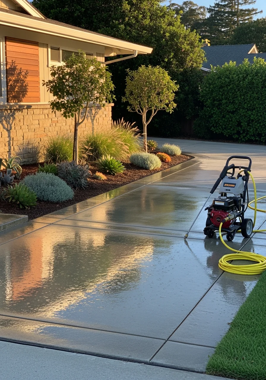 Professional pressure washing service cleaning a residential driveway in Rohnert Park